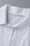 Robe chemise blanche sexy à col rabattu et fente unie