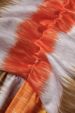 Robes droites dos nu patchwork imprimé sexy orange