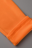 オレンジファッションカジュアルソリッドパッチワークスリットVネック半袖ツーピース