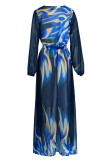 Blue Yellow Casual Elegant Print Patchwork V Neck Straight Dresses