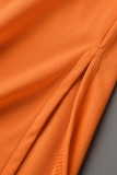 Mode décontracté solide patchwork fente col en V manches courtes deux pièces orange
