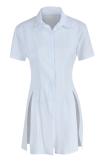 ホワイトセクシーなソリッドスリットターンダウンカラーシャツドレスドレス