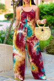 Multicolor Mode Casual Tie Dye Printing Spaghetti Band Regular Jumpsuits