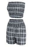 Black Casual Plaid Print Patchwork Strapless Sleeveless Two Pieces