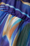 Gele casual elegante print patchwork V-hals rechte jurken