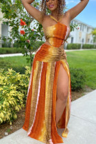 Оранжевые прямые платья в стиле пэчворк с принтом и открытой спиной