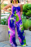 Brownness Mode Casual Tie Dye Printing Spaghetti Band Regular Jumpsuits