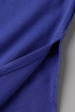 Azul Royal Moda Casual Sólida Com Gola U Sem Manga Duas Peças