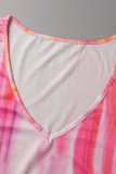 Pink Fashion Casual Plus Size Print Basic Short Sleeve Dress