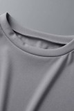 Grey Fashion Casual Solid Bandage O Neck Short Sleeve Two Pieces