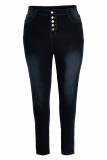 Blauw zwarte mode casual effen gescheurde grote maat jeans