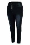 Blue Black Fashion Casual Solid Ripped Plus Size Jeans