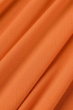 Tangerine Red Casual Print Patchwork V-Ausschnitt Kleider