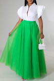 Fluorescent Green Casual Solid Patchwork High Waist Type A Solid Color Bottoms