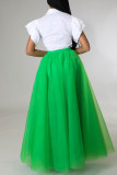 Green Casual Solid Patchwork High Waist Type A Solid Color Bottoms