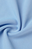 Combinaisons régulières bleues décontractées à imprimé patchwork et col en U