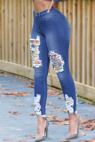 Jeans skinny in denim skinny a vita alta strappati patchwork casual alla moda neri