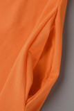 Robes à col en V patchwork imprimé décontracté rouge tangerine