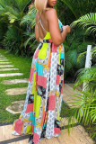 Multicolor Fashion Sexy Print Backless V-Ausschnitt Sling Dress Kleider