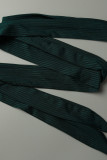 グリーン カジュアル ストライプ プリント包帯パッチワーク O ネック ワン ステップ スカート プラス サイズのドレス