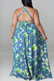 Lila Casual Vacation Print Patchwork Backless A Line Plus Size Klänningar