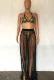 Black Sexy Solid Patchwork See-through Halter Sleeveless Two Pieces