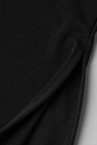 Zwart Casual Solide Split Vierkante kraag Mouwloos Tweedelige kleding