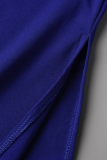 Due pezzi senza maniche con colletto quadrato a fessura solida casual blu colorato