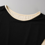 Black Casual Solid Bandage O Neck Short Sleeve Two Pieces