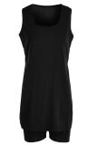 Black Casual Solid Slit Square Collar Sleeveless Two Pieces