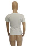 Camisetas básicas con cuello redondo y estampado casual de moda blanco