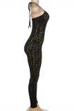 Macacão skinny preto fashion sexy sólido transparente sem costas