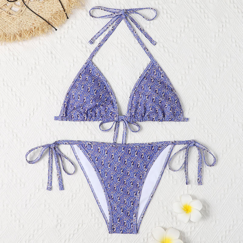 

Blue Fashion Sexy Print Bandage Swimwears