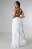 White Elegant Solid Patchwork Backless Fold Straight Jumpsuits