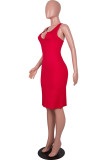 Rouge Sexy Solide Patchwork Spaghetti Strap One Step Jupe Robes