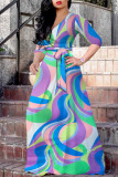 Vestido longo multicolorido moda casual estampa bandage decote em v