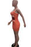 Мандариново-красный сексуальный принт пэчворк с U-образным вырезом жилет платье платья
