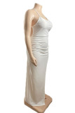 Белое модное сексуальное платье больших размеров с однотонным бинтом и разрезом на спине, длинное платье на тонких бретелях