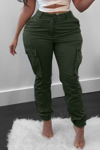 Army Green Fashion Casual Solid Split Joint Regular High Waist Conventional Solid Color Bottoms