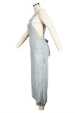 Grey Sexy Casual Solid Backless Spaghetti Strap Regular Jumpsuits