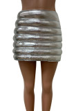 Falda de cintura alta flaca de patchwork sólido casual de moda plateada