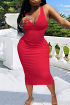Красные сексуальные однотонные лоскутные платья-юбки на тонких бретельках