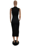 Black Fashion Sexy Solid Hollowed Out O Neck Sleeveless Dress Dresses