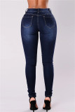 Jeans skinny in denim a vita media con patchwork a nappa tinta unita casual alla moda nera