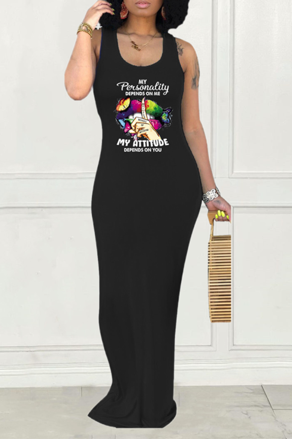 Черная модная юбка-карандаш с принтом в стиле пэчворк и U-образным вырезом Платья