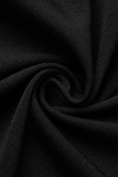 Vestidos rectos con hebilla de patchwork bordado sólido casual negro