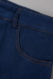 Azul claro Fashion Solid Patchwork Flounce Plus Size (a costura da saia é amarela)