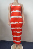 Tangerine Casual Striped Print Patchwork Spaghetti Strap Sling Dress Plus Size Dresses (Without Belt)
