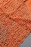 Tangerine Sexy Solid Quaste Patchwork Asymmetrischer O-Ausschnitt ärmellos Zweiteiler