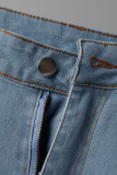 Baby Blue Sexy Street Solid Strappato Make Old Patchwork Jeans a vita alta con taglio a stivale